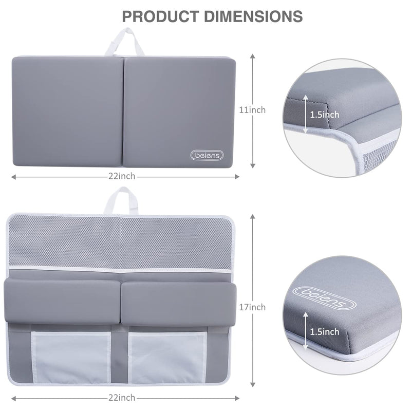 [Australia] - beiens Bath Kneeler and Elbow Rest Pad Set - 1.5'' Comfortable Baby Bath Kneeler Pads, Thick Quick Dry Kneeling Pad Support for Knee& Arm, Large Bathtub Mat with Toy Organizer for Happy Baby Bath Time Grey 