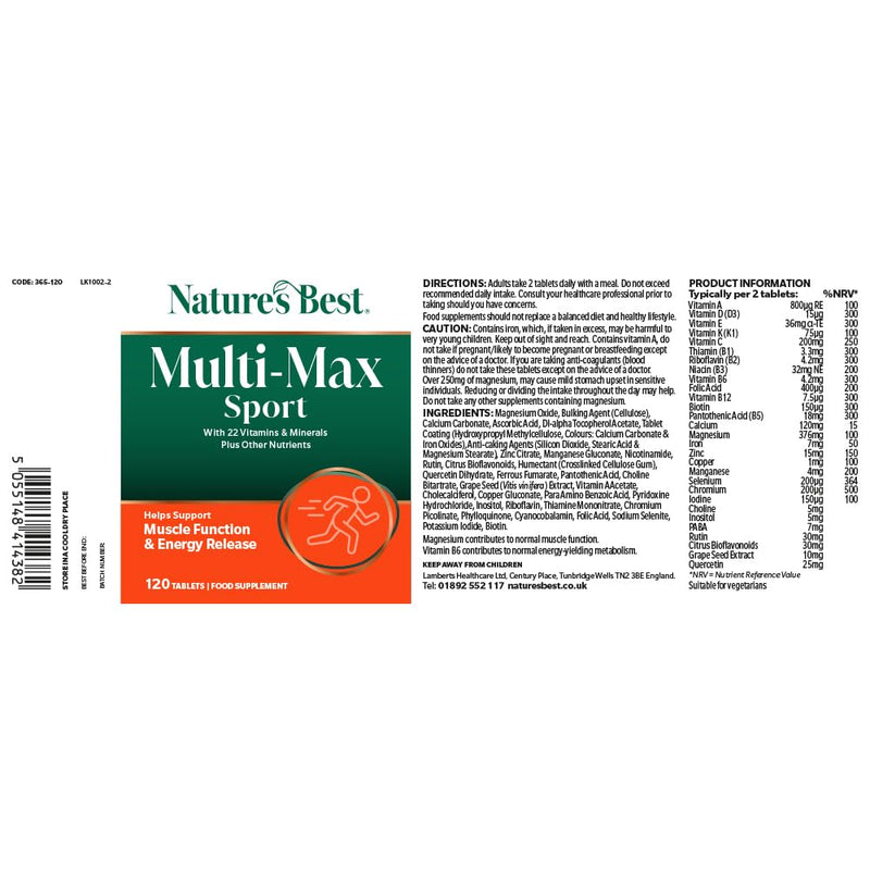 Nature's Best Multi-Max Multivitamin for Sport - Performance & Recovery Support - UK Made - 120 Tablets (2 Months' Supply)