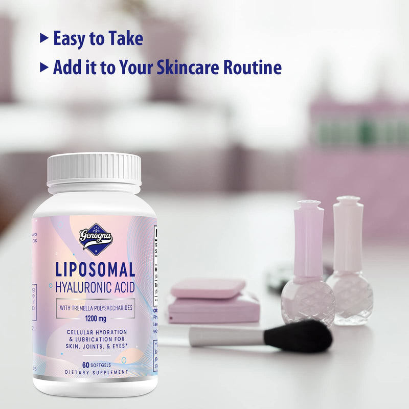 [Australia] - Liposomal Hyaluronic Acid Supplements 1000mg-High Bioavailable Dietary Hyaluronic Acid Capsules with Tremella Polysaccharides,Double Strength Skin Hydration,Joint Lubrication,1Pack 60 Count (Pack of 1) 