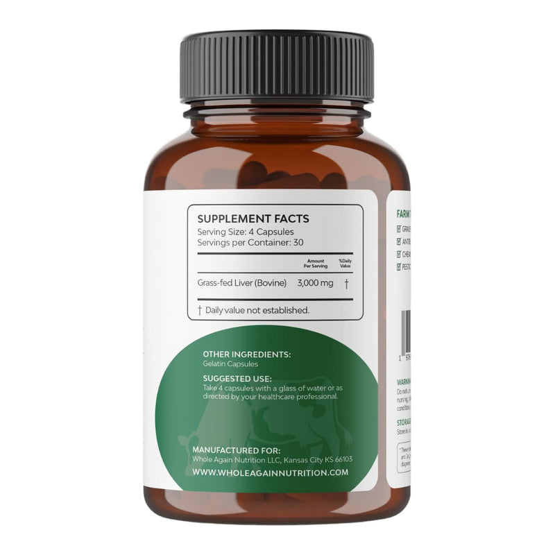 [Australia] - Grass Fed Beef Liver Capsules - 100% Pasture Raised - No Fillers or Flow Agents - 120 Count 3,000mg Serving - 30-Day Supply - Iron and Energy - Grass fed Desiccated Liver Supplement 