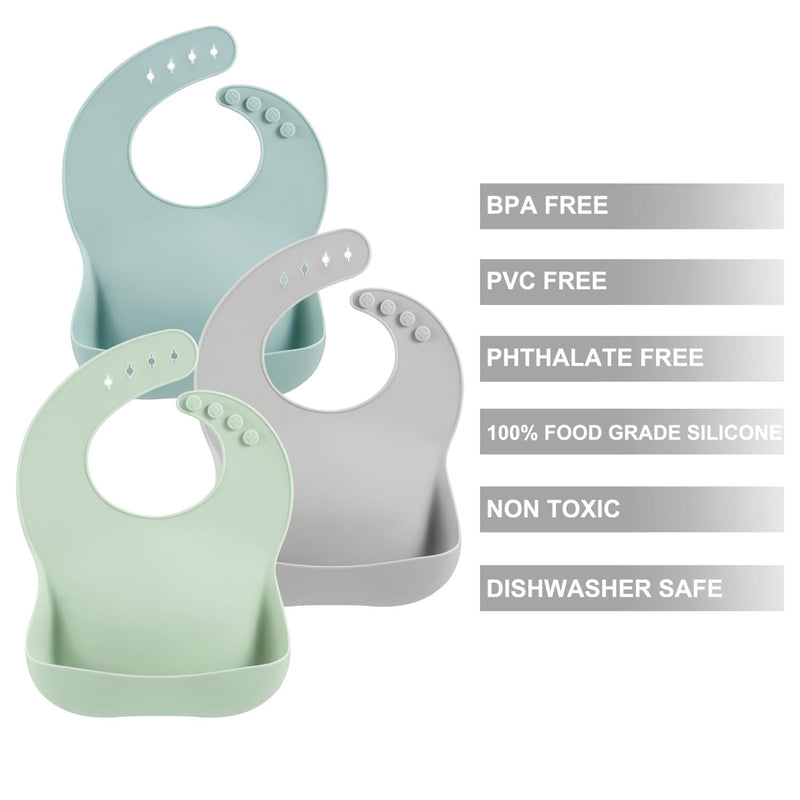 [Australia] - PandaEar 3 Pack Silicone Baby Bibs for Boys Girls| Waterproof Toddler Bibs| Adjustable Unisex Baby Bibs for Eating| BPA Free Soft Durable Silicone Bibs with Large Food Catcher 
