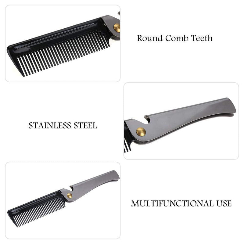 [Australia] - Folding beard comb, foldable comb for men, stainless steel beard comb, foldable round comb made of stainless steel, teeth comb, folding bag, mustache shaping comb for the hairdressing salon in the household (2#) 