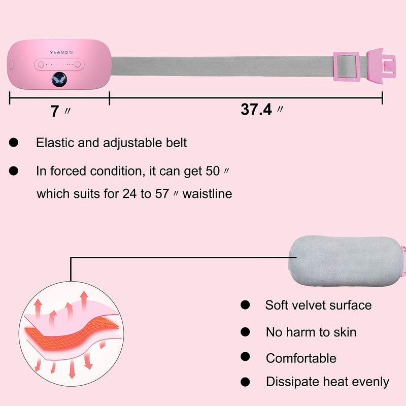 [Australia] - Portable Cordless Heating Pad, Electric Waist Belt Device, Fast Heating Pad with 3 Heat Levels and 3 Massage Modes, Back or Belly Heating Pad, Gifts for Her, Women and Girl Pink 