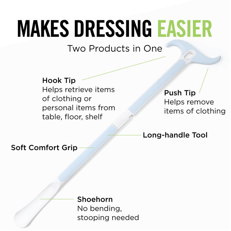 [Australia] - Juvo Products 25” Two-in-One Dressing Stick and Shoehorn for Elderly, Disabled, Limited Mobility – Ideal for Hip Replacement, Back, Shoulder Surgery Recovery – Helps with Getting Dressed, Shoes 