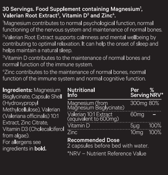 CANNARAY Magnesium Capsules 300mg with Added Valerian Root and Vitamin D. Supports Natural Sleep and Immunity