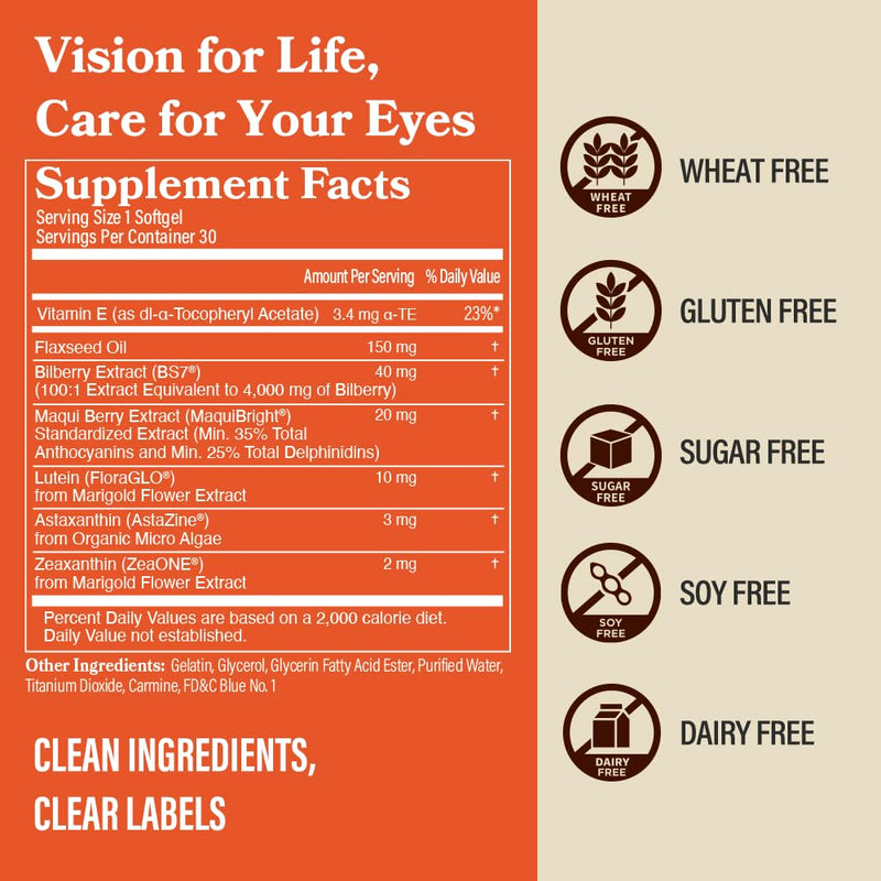 DAIKEN Lutein & Zeaxanthin AREDS 2 Inspired Eye Health, 30 Softgels | 7-in-1 Complex with Astaxanthin, Maqui Berry, Bilberry & Flaxseed Oil - Macular & Blue Light Support - Non-GMO, Lab Tested NEW 30 Count (Pack of 1)