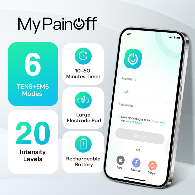 Easy@Home Wireless TENS Unit with APP Remote Control: Back Pain Relief Muscle Stimulator Massager | Powered by MyPainOff App iOS & Android App | Pain Therapy Management EHE015BLE Green Blue