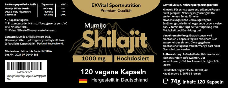 [Australia] - Mumijo Shilajit capsules, high dose 1000mg per daily dose, the original from the Himalayas, 120 capsules, vegan & laboratory tested 