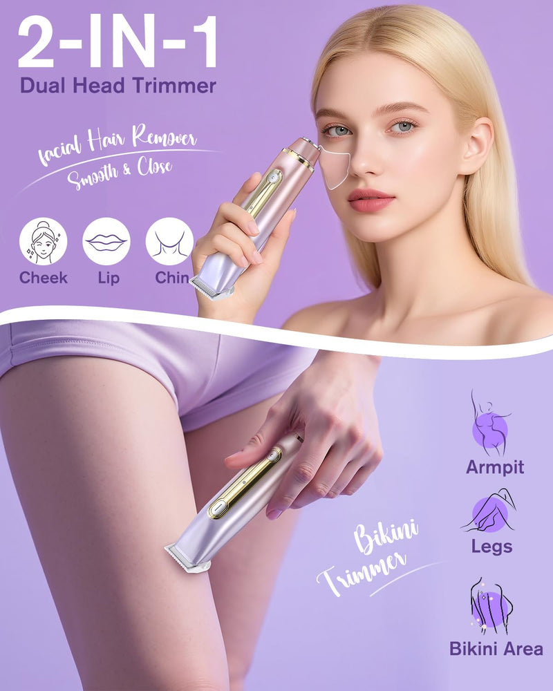 [Australia] - 2 in 1 Electric Bikini Shaver for Women - 2025 Dual Head Bikini Trimmer for Women IPX7 Waterproof Wet & Dry Use Bikini Razor for Travel Rechargeable Electric Razor for Underarm Leg Arm,Purple 