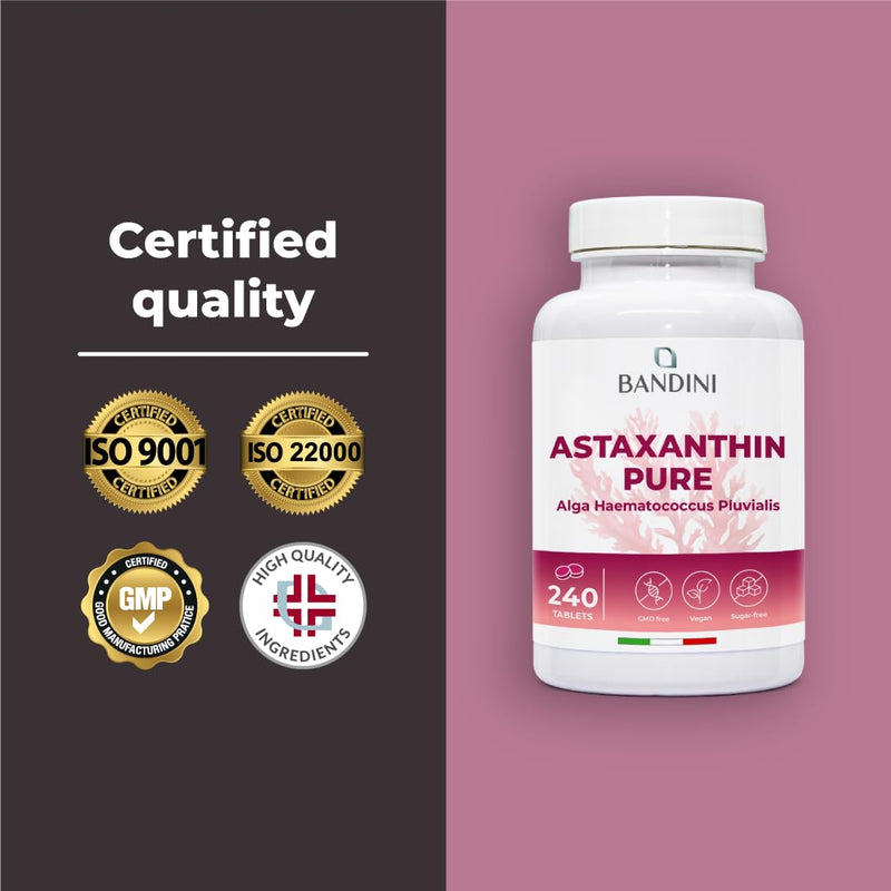 Bandini® Pure Astaxanthin 240 High Strength Tablets (8 Months Supply) | Powerful Antioxidant from Haematococcus Pluvialis Algae | Astaxanthin Supplement 8mg, Magnesium Stearate & GMO-Free | Vegan