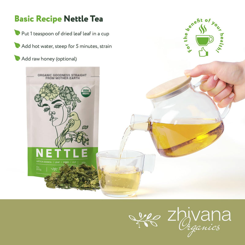 [Australia] - Premium Nettle Leaf Tea Organic - Stinging Nettle Tea Organic – Urtica Dioica Herb - Ortiga Verde Organica – European Dried Nettles Leaves - Cooking Recipe E-Book Included – Large 10 Ounce Bag 