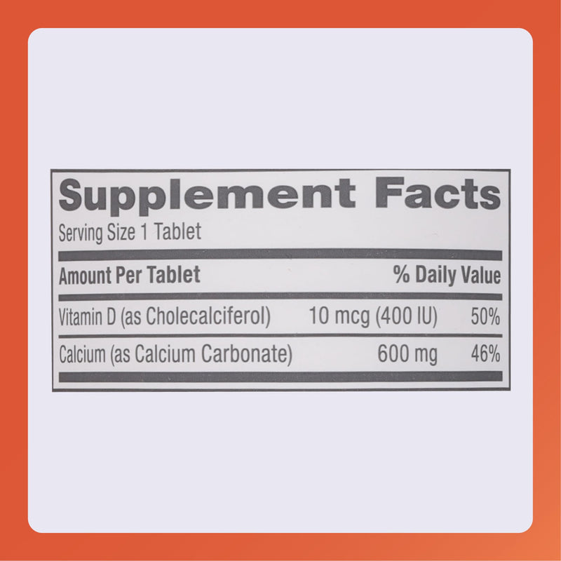 Rugby 600mg Calcium Tablets - Made with 10mcg (400IU) of Vitamin D3 - Dietary Supplement - 180 Count (2 Pack) 180 Count (Pack of 2)