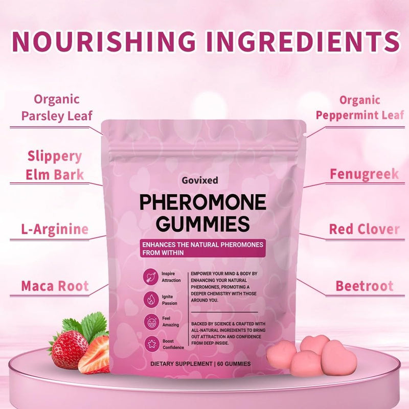 Pheromone Gummies, Premium Feminine Balance Gummies for Women's Health & Wellness, Strawberry Flavor -60 Gummies -30 Servings