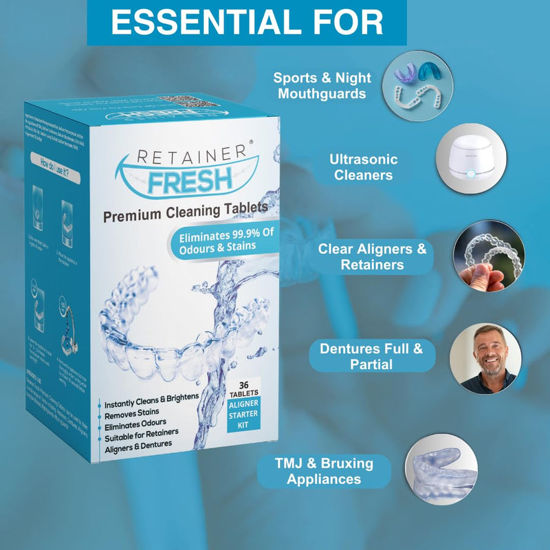 [Australia] - Retainer Cleaner Tablets - 36 Tablets 1 Month Retainer Fresh - Retainer Cleaning Tablets, Mouth Guard Cleaner, Denture Cleaner, Aligner Cleaner, Brite Retainer Tablets 