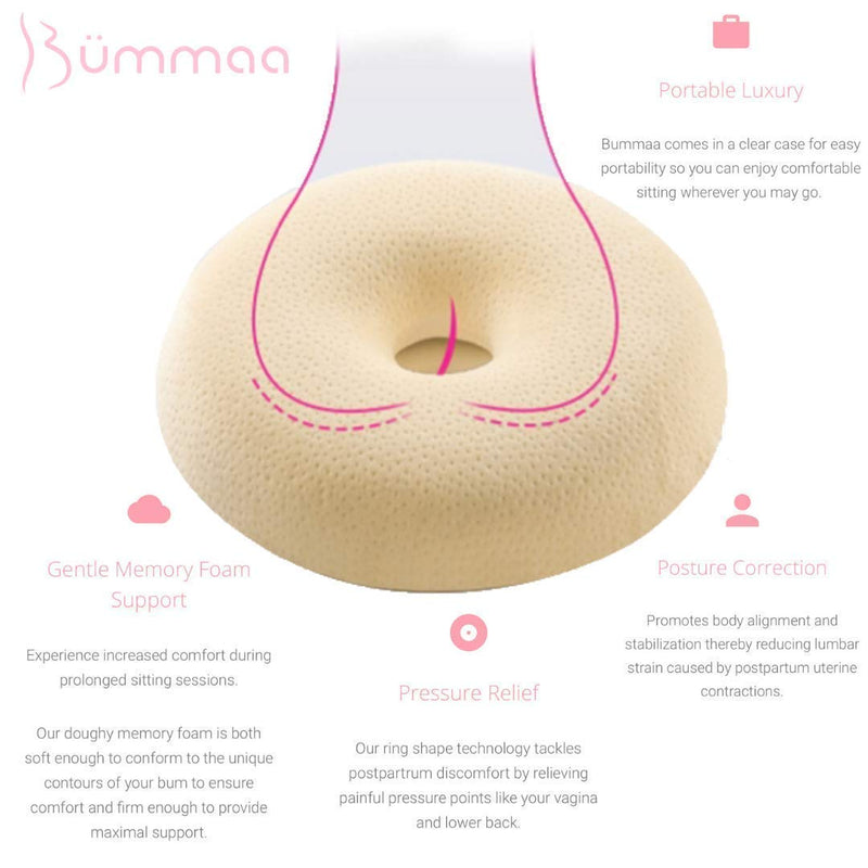 [Australia] - Bümmaa Original Postpartum Pillow | Premium Memory Foam Perineal Pain Relief Sitting Cushion | Hemorrhoids, Episiotomy, Postnatal, Lacerations, Stitches, Breastfeeding Perineum Cushion 