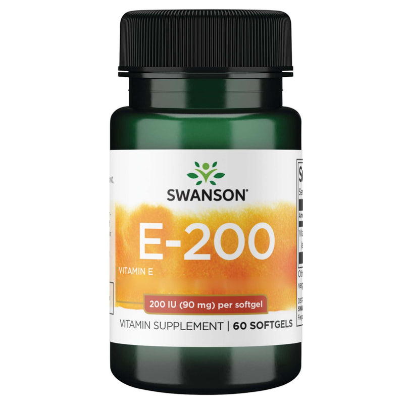 [Australia] - Swanson E-200, high-dose vitamin E, 200 IU, 60 soft capsules, laboratory tested, gluten-free, non-GMO 