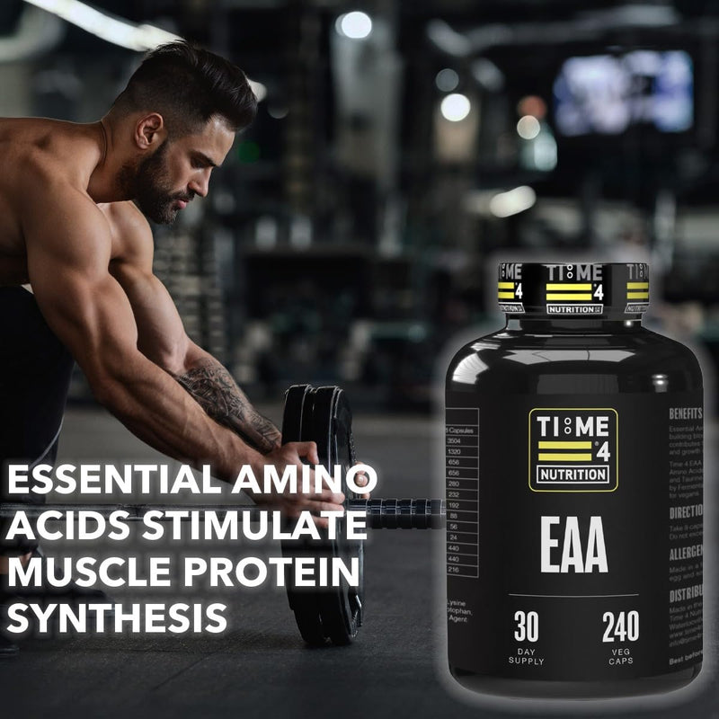 Essential Amino Acids 240 Vegan Capsules Contains All 9 EAAs, All 3 BCAAs + Glycine, Glutamine & Taurine for Muscle Growth & Recovery 30 Day Supply Fermented Amino Acids, High Leucine Content