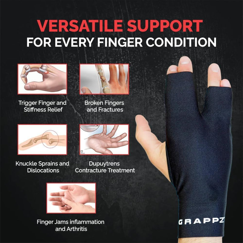 [Australia] - Grappz Finger Support Athletic Compression Gloves – Athletic Buddy Tape & Trigger Finger Splint Alternative – Finger Sleeve & Brace, Arthritis Pain Relief & Joint Stabilizer for All Sports, Unisex X-Small 