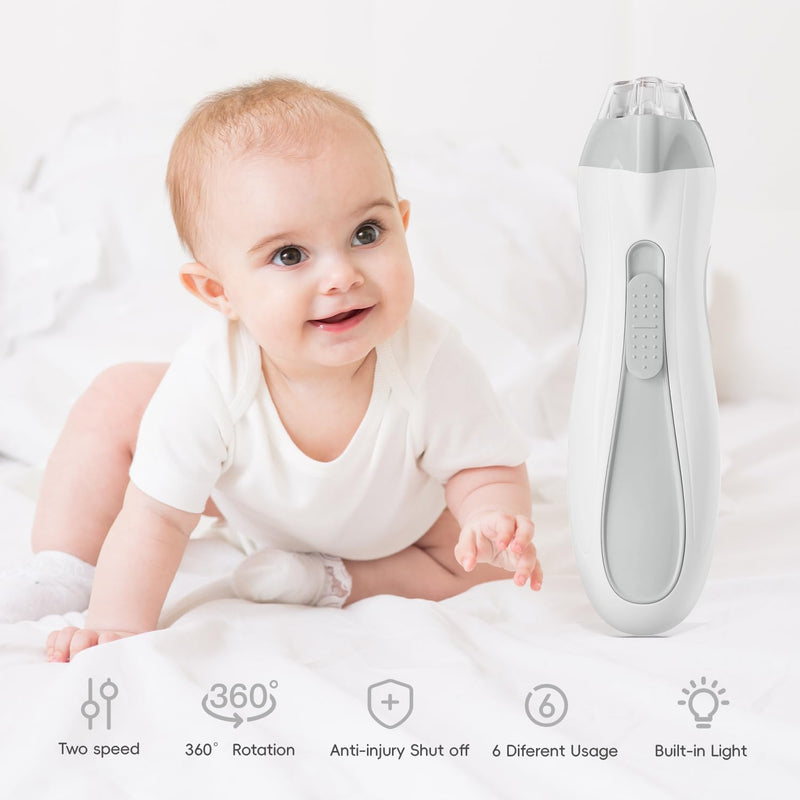 [Australia] - Baby Nail Trimmer Electric, 15 in 1 Baby Nail Clippers for Gentle Nail Care, Rechargeable Baby Nail File Electric with Light &15 Grinding Pads for Infant Toddler, Grey 