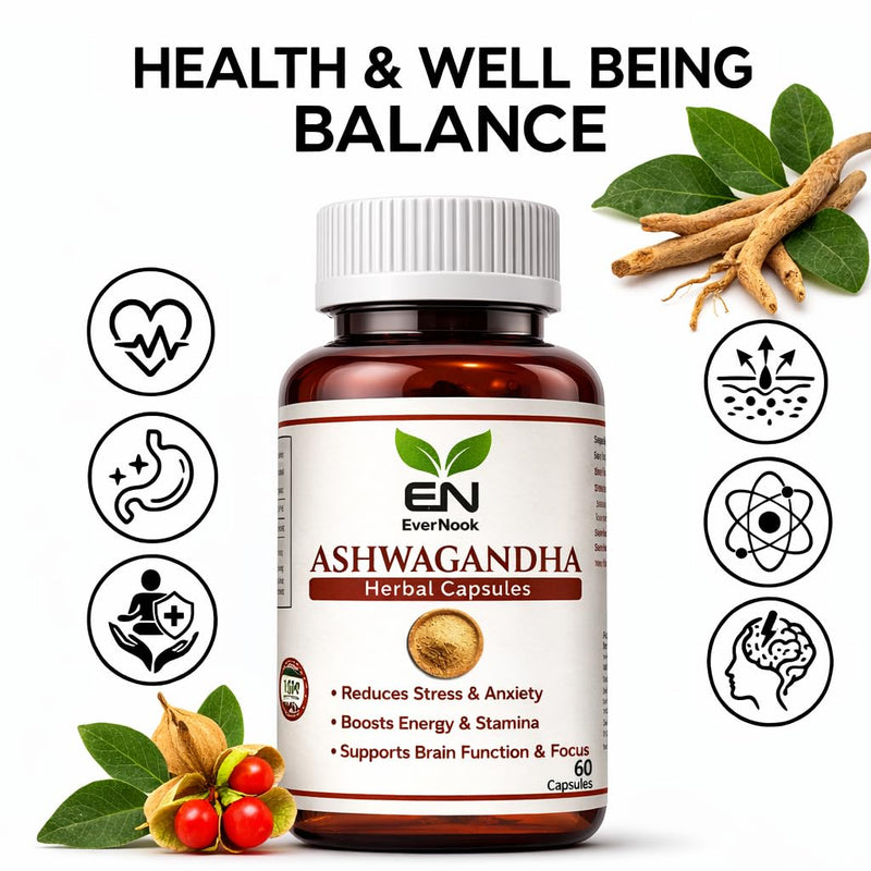 Ashwagandha Capsules 500mg – 60 Vegetarian Herbal Capsules – Natural Stress & Anxiety Support – Energy, Stamina & Focus Booster – Ayurvedic Herbal Supplement for Men & Women
