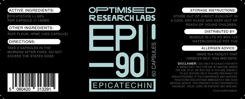 EPI – 90 Epicatechin Supplement High Strength Muscle Builder, Muscle Recovery, Increase Strength & Endurance, Antioxidant, 30 Day Supply – 150mg (-) 90% Vegan Friendly