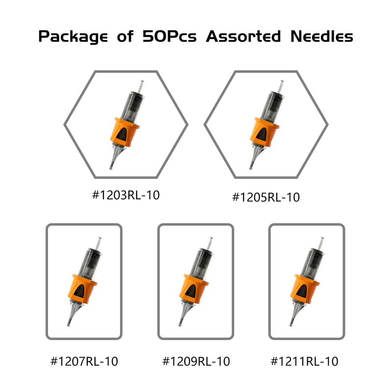 [Australia] - BIGWASP Energy Tattoo Cartridge Needles 50pcs Assorted Finger Ledge Tattoo Needle Round Liner 0.35mm Mixed #12 Standard RL (3RL 5RL 7RL 9RL 11RL) for Rotary Tattoo Machine #12-3RL/5RL/7RL/9RL/11RL 