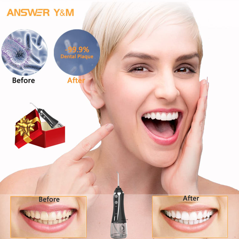 [Australia] - Oral Irrigator Test Winner 2024, Mouth Cleaner, 300ML Wireless Oral Irrigator for Removes Food Remains and Cleans Teeth, IPX7 Oral Irrigator Home & Travel for Braces and Bridge ASIN (Black) Black 