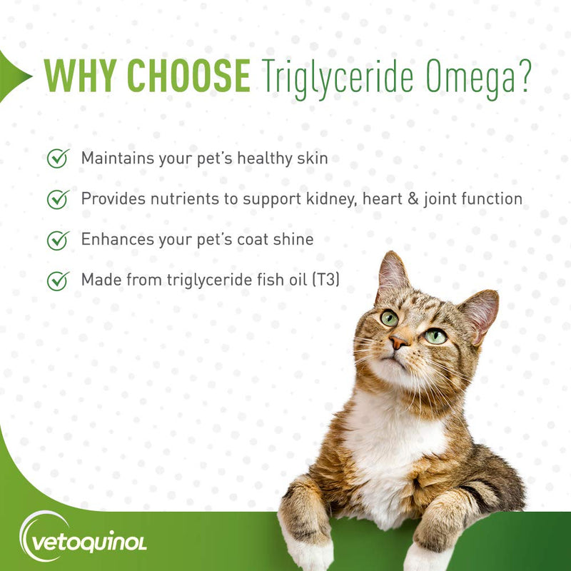 Vetoquinol Triglyceride Omega 3 Supplement for Dogs and Cats, Fish Oil Supplement with EPA and DHA, Promotes Skin, Coat, Joint, and Immune Health, Omega 3 Fish Oil for Dogs and Cats up to 30lbs, 60ct 60 Capsules - PawsPlanet Australia