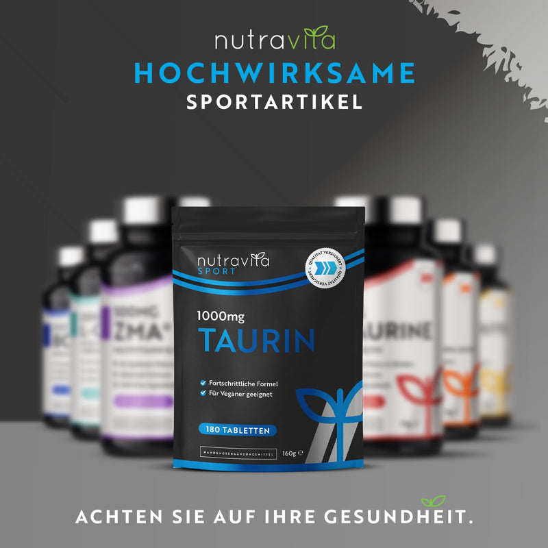 [Australia] - Taurine tablets 1000mg - 180 L Taurine tablets - for pre-workout, gym, sports and fitness - 3 month supply - Taurine capsule alternative - essential Taurine amino acids - Vegan - Nutravita 