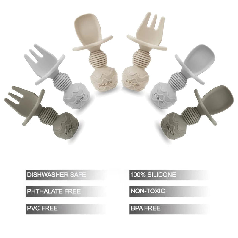 [Australia] - PandaEar 6 Pack Silicone Baby Spoons and Fork Feeding Set- Anti-Choke First Self Feeding Utensils for Baby Led Weaning Ages 3 Months 