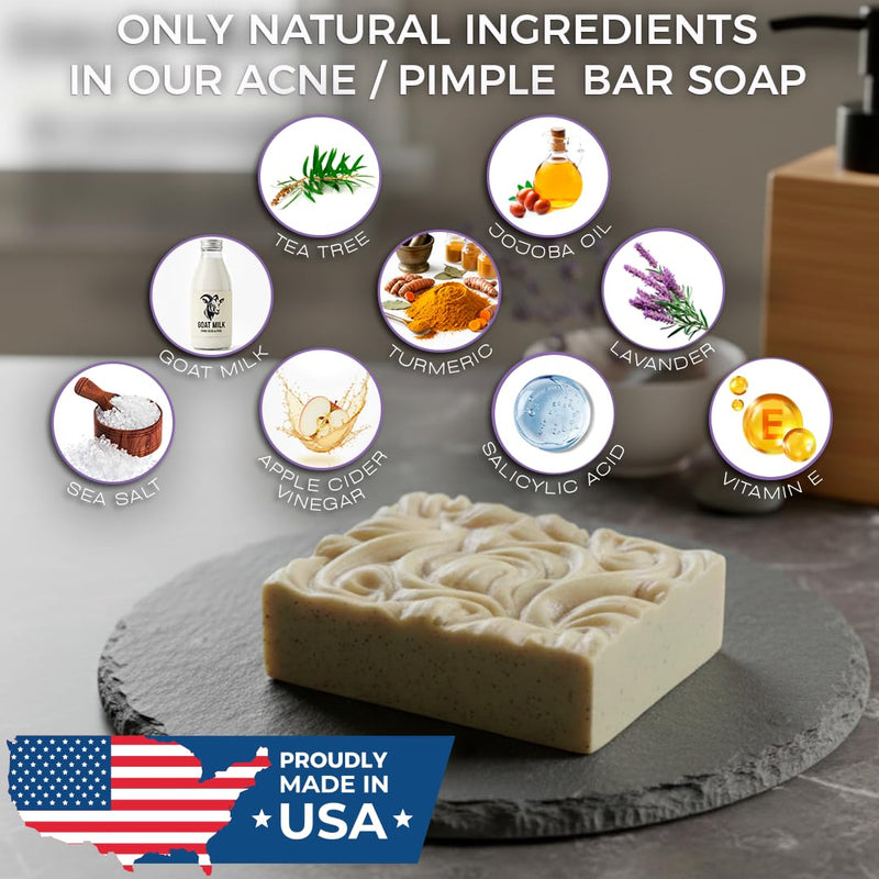 Goat Milk & Turmeric Soap Bar for Face & Body | Salicylic Acid, Tea Tree Oil & Vitamin E | Helps Cleanse Pores, Control Oil & Even Skin Texture | Handmade 3.4 oz