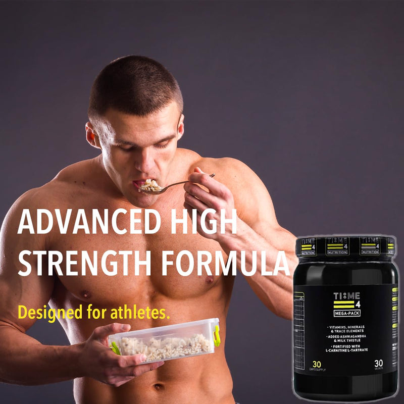 Time 4 Mega - Pack 30 Day Supply - Ultra High Strength Vitamins, Minerals, Trace Elements, Herbal Extracts, Omega 3 Fatty Acids, L-Carnitine, CoQ10, Liver Support Liver Health & Nootropic Complex
