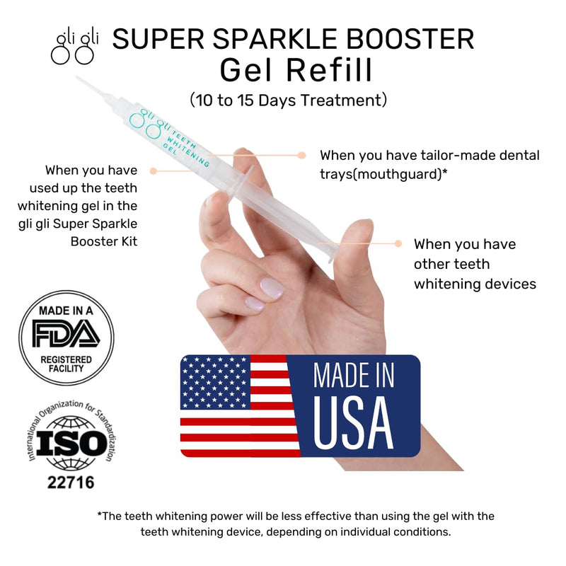 [Australia] - Super Sparkle Booster Gel Refill Teeth Whitening Gel - 2 x 5ml 6% Hydrogen Peroxide Whitening Gel Syringes, Gels Made in USA - 10 to 15 Days Treatment, Work with Teeth Whitening Kit 