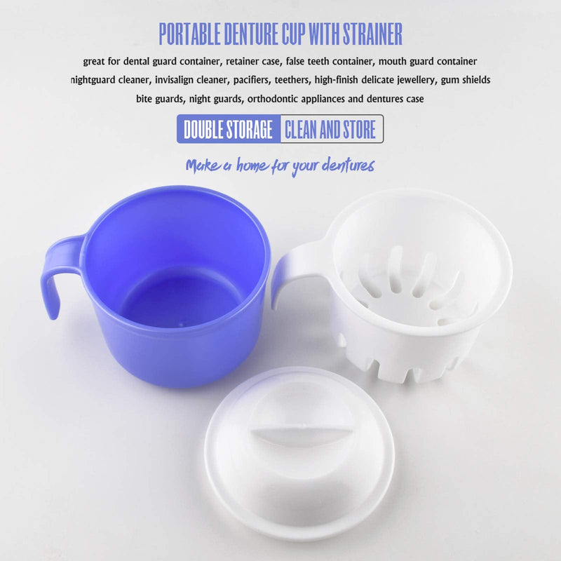 [Australia] - Large Denture Baths Cup, False Teeth Bath Cup with Strainer and Lid for Soaking Dentures or Storing Pacifier, Capacity 10.6 Oz 