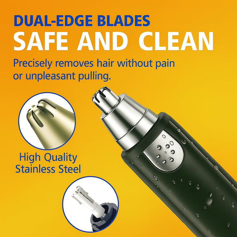 Ear and Nose Hair Trimmer Clipper - 2025 Professional Painless Eyebrow & Facial Hair Trimmer for Men Women, Battery Operated Facial & Eyebrow Hair Remover, Dual-Edge Blades, Painless Grooming Silver/Black