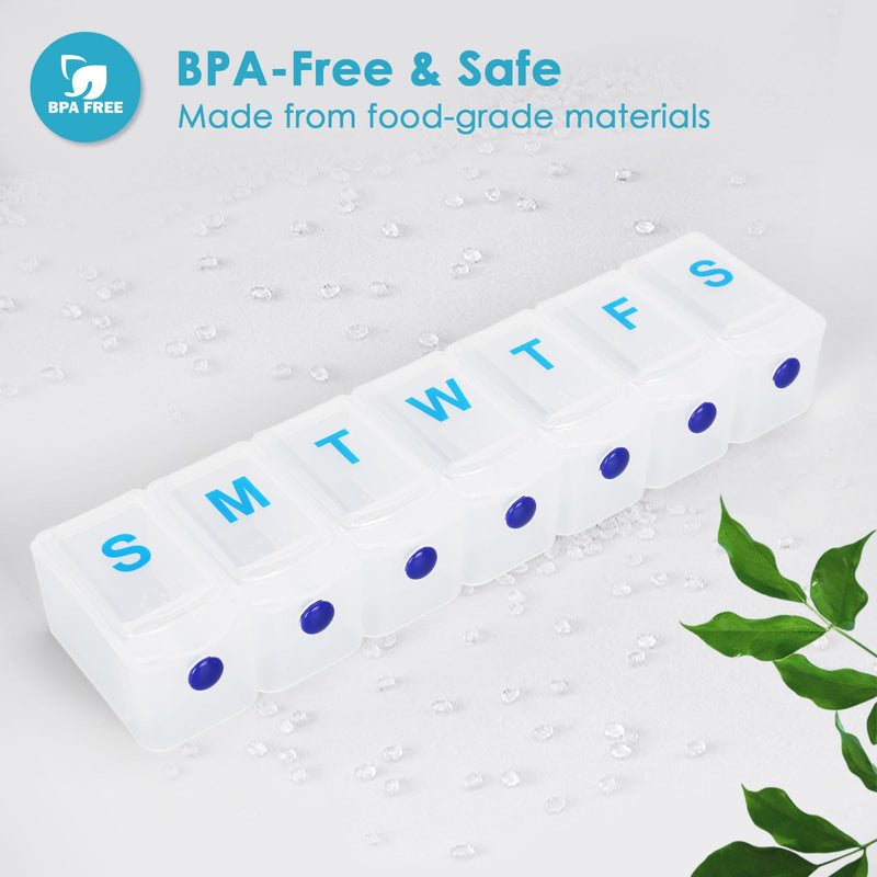 Extra Large Weekly Pill Organizer 1 Time a Day, Travel Pill Box 7 Day, Portable Pill Case with Push Button, Daily Pill Dispenser for Medication Vitamins Fish Oil Supplements Extra Large