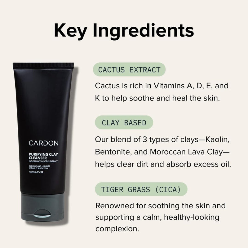 Cardon Men's Deep Pore Cleaning Clay Face Wash, 4x Better Than Charcoal, Oily, Acne-Prone Skin | Korean Premium Skin Care | Remove Face Oil & Dirt, (3 CT) 3.4 Fl Oz (Pack of 3)