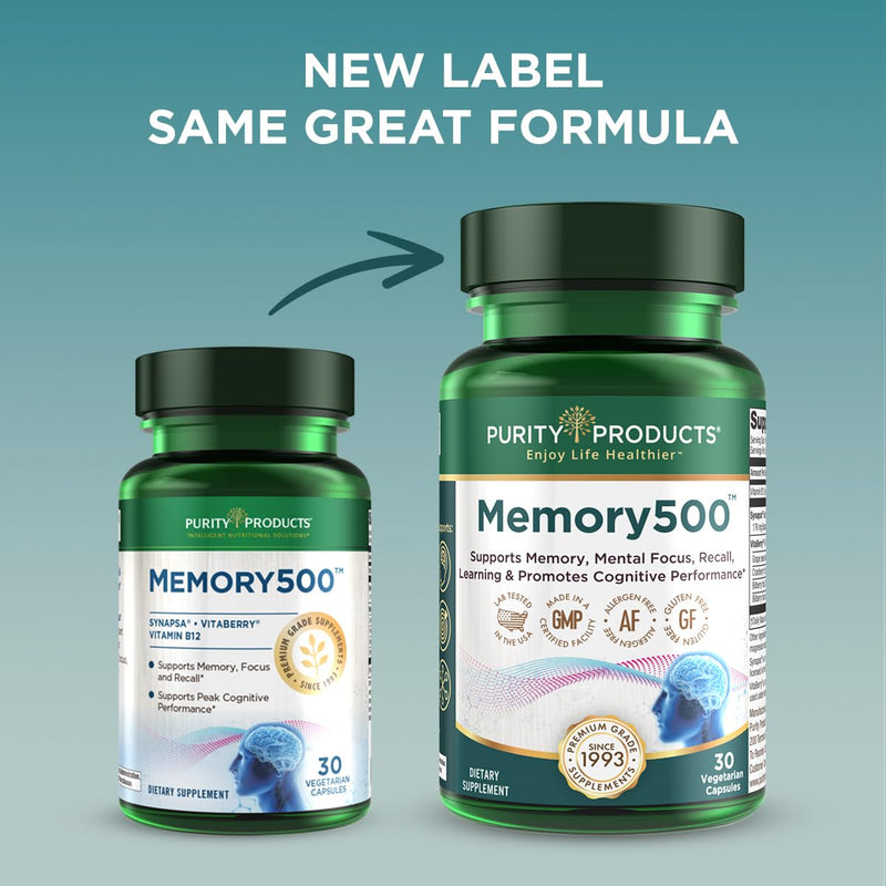 [Australia] - Purity Products Memory500 Bacopa monniera/Brahmi Elite Nootropic Complex - Supports Peak Cognitive Performance*, Increased Learning Speed* and Healthy Memory & Recall* - 30 Vegetarian Caps 