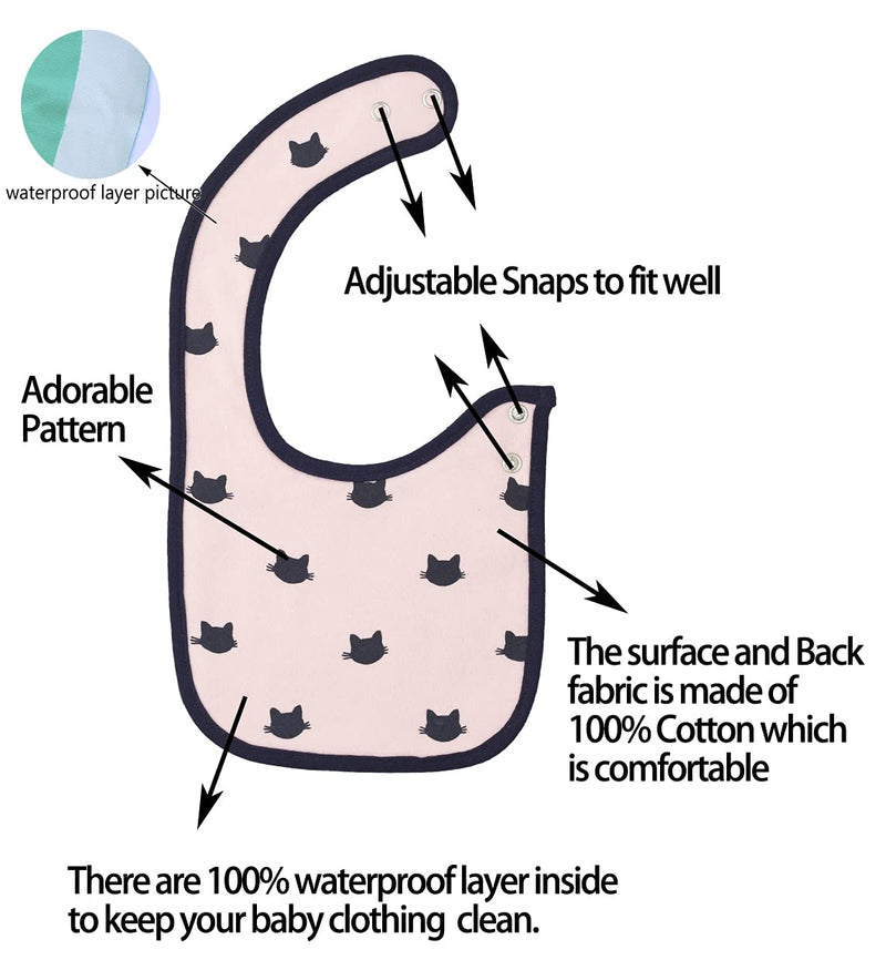 [Australia] - Maiwa 6 Pack Waterproof Cotton Baby Bibs for Girls Boys for Drooling Eating with Snaps Multi2a 