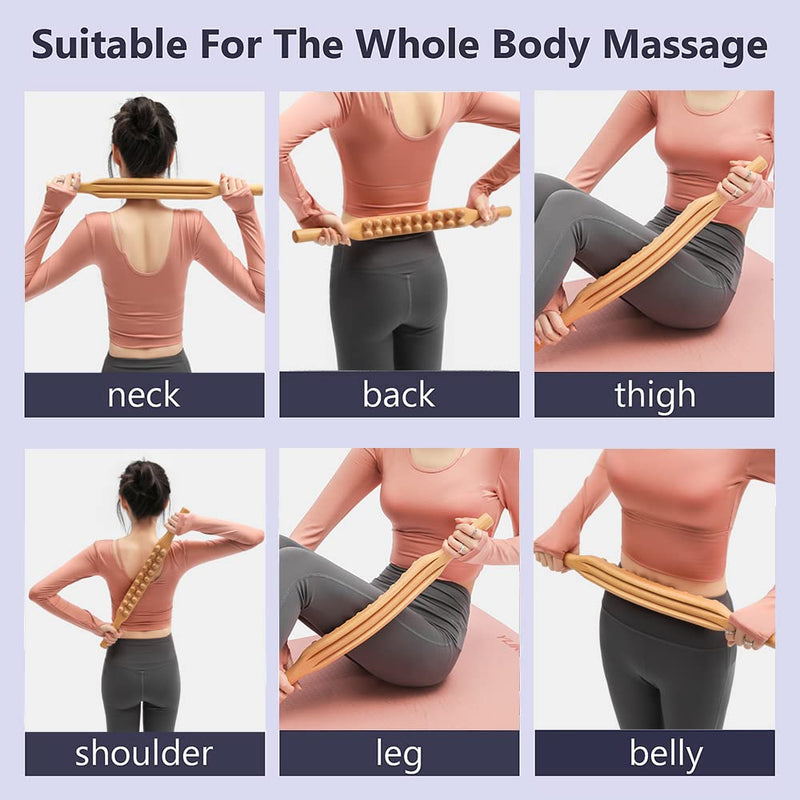 [Australia] - Ninefish Wood Therapy Massage Tools,Massage Stick, Wood Stick for massagea,FBA is Genuine,Double Row 20 Beads Point Treatment Gua Sha Tools for Back Leg,1 pcs 