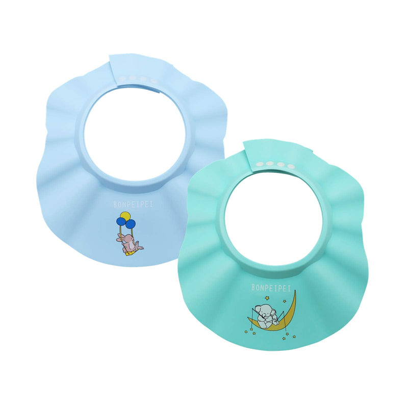 [Australia] - Baby Shower Shampoo Cap 2Pcs Adjustable Safety Eva Bath Visor Accessories Waterproof Soft Hair Washing Guard Bathing Hat for Girls, Boys, Infants, Kids and Toddlers-blue/green Blue and Green 