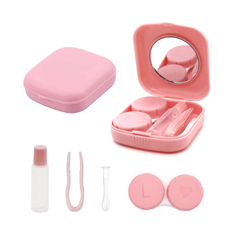 [Australia] - laeeyin Contact Lens Case Portable Hygiene Contact Lens Case Travel Set with Mirror for Daily Trips such as Traveling and Working (Pink) Pink 