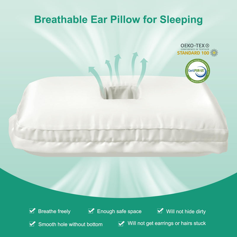 [Australia] - ibigbean Ear Piercing Pillow - Breathable Big Ear Hole Pillow - with Satin Smooth Pillowcase - 15.9''L x 11''W x 4''H - Come with Portable Backpack White-satin 1 Ear Hole - 15.9''L x 11''W x 4''H 