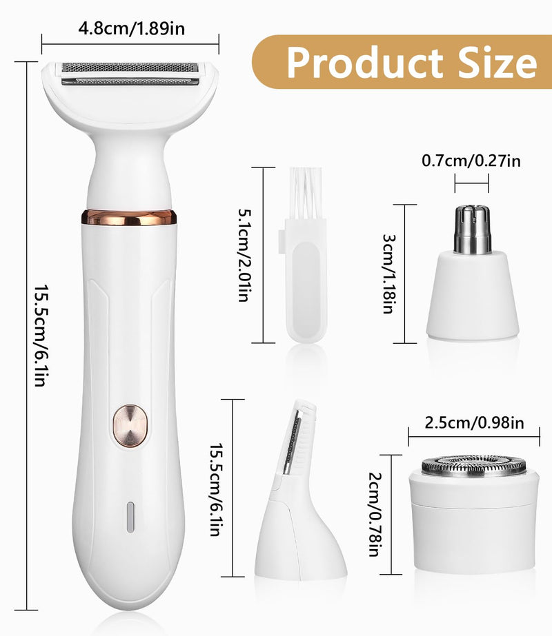 [Australia] - Bixury Shaver Women's 4-in-1 Intimate Razor for Women Nose Hair Trimmer Women's Shaver Women's Electric Eyebrow Shaver Wet and Dry Use Hair Trimmer for Face Nose Armpits Intimate Area 