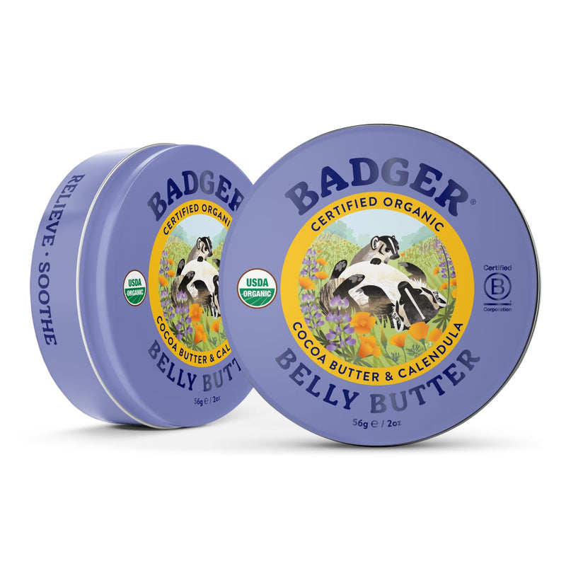 [Australia] - Badger Belly Butter, Organic Stretch Mark Cream for Pregnant Belly, Rich Hypoallergenic Moisturizing Organic Cocoa Butter & Coconut Body Butter for Women, 2 oz Tin 2 Ounce (Pack of 1) 