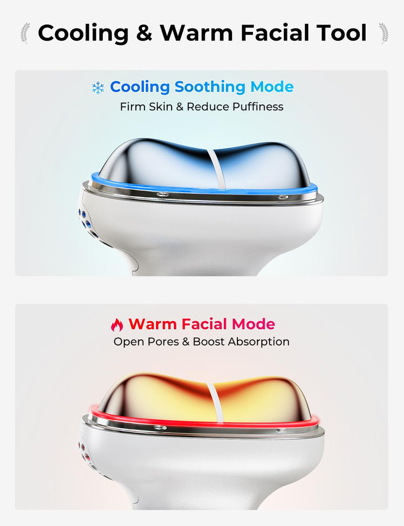 Cold & Heat Face Sculpting Tool with Red Light, Gua Sha & Serum | Hot Electric Gua Sha & Cold Depuffing, 7-in-1 facial tool, for depuffing, sculpting and contouring face, neck and eye area 1 Pack