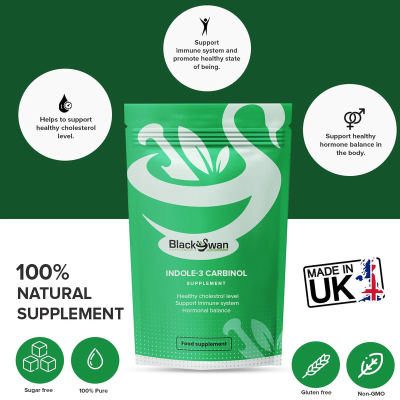 Black Swan Indole-3 Carbinol Capsules - 200mg Antioxidant Formula Hormonal Balance Immune System Detox Overall Wellbeing Natural Health Supplement - 120 Vegan Capsules 4 Month Supply 120 Caps