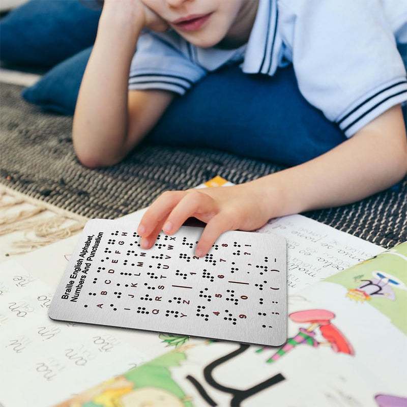 BESTonZON 2 Pack Braille Alphabet Boards with Raised Dots for Letters Numbers Punctuation - Tactile Braille Learning Aid for Blind Children Beginners at Home and School