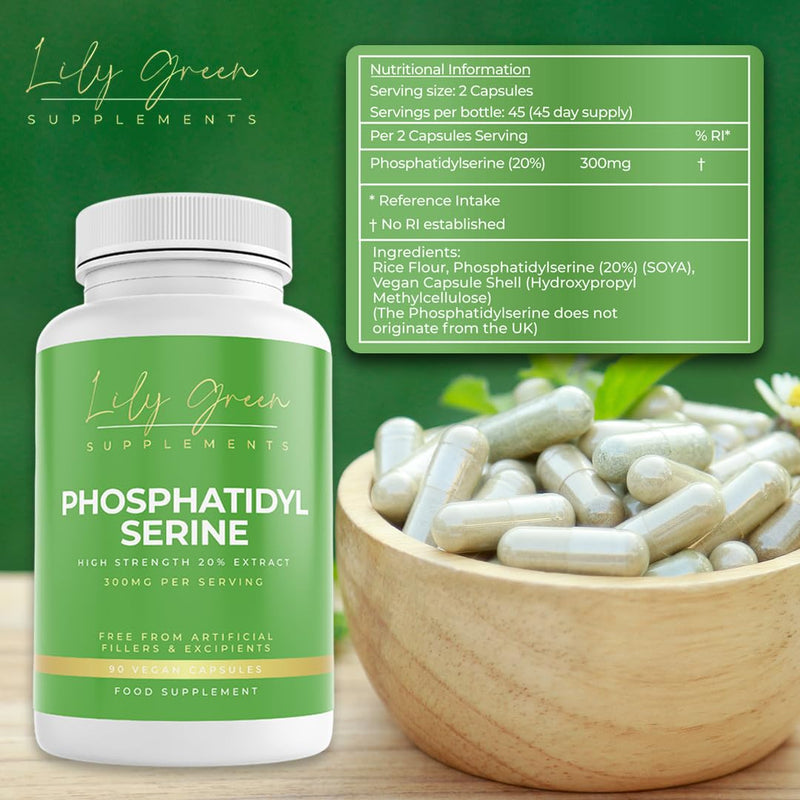 Lily Green Phosphatidylserine Capsules | 300mg Per Serving Cognitive Supplements | High Strength Phosphatidylserine Supplement | Non-GMO & No Artificial Fillers | 90 Vegan Capsules | Made in UK