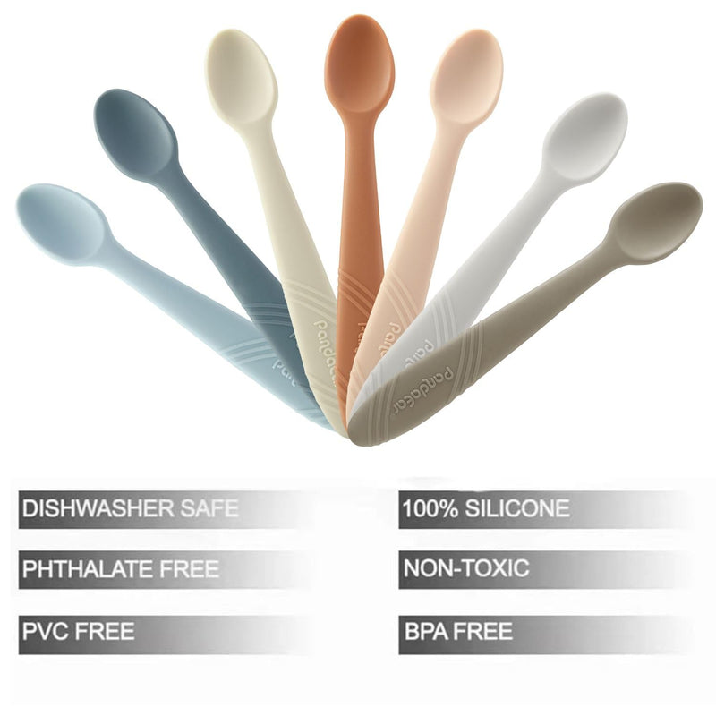 [Australia] - PandaEar 7 Pack Silicone Baby Feeding Spoons, First Stage Training Spoon Infant Utensils Feeding Supplies, BPA Free Gum-Friendly Soft Tip Baby Led Weaning Spoon 
